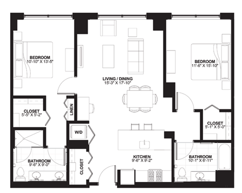 Floor plan for 2 beds, 2 baths, 1194 sqft